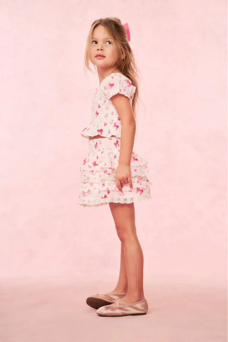 Girls Billie Bow & Kiss Print Ruffle Skirt - Image 3