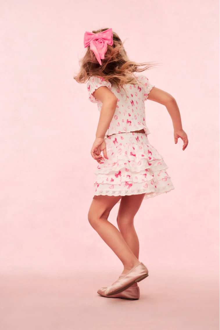 Girls Billie Bow & Kiss Print Ruffle Skirt - Image 4